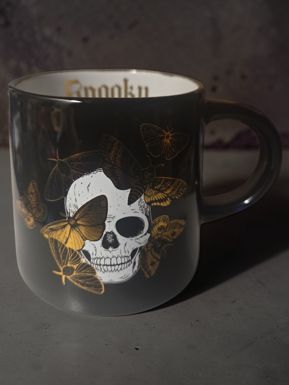 Black Skull & Gold Butterfly/moth Ceramic Mug